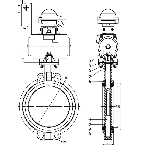 technical drawn of pneumatic wafer butterfly valve technical drawn of pneumatic wafer butterfly valve